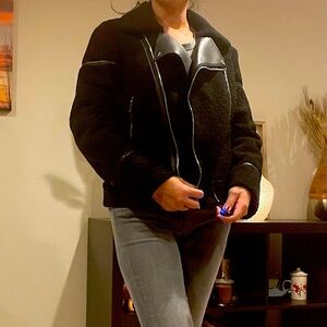 Warmth in style. Guilt-free glamour – Joie’s Faux Leather Moto/Bomber jacket